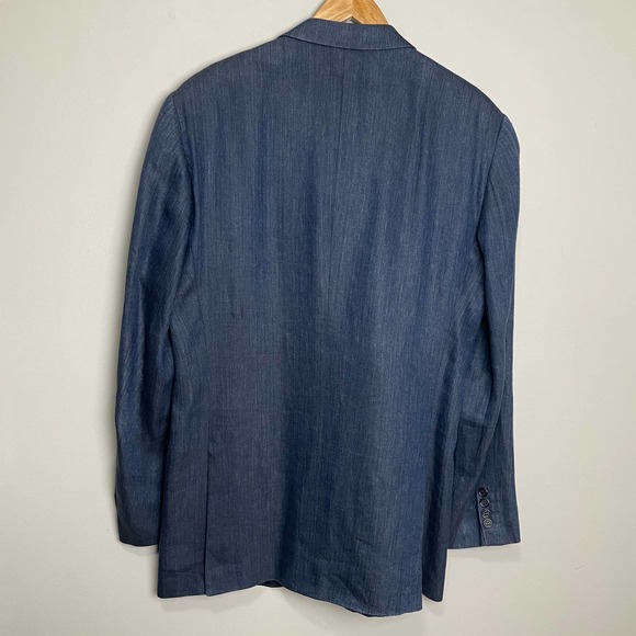 Valentino Blue Linen Three Button Single Breast Blazer 44L - Picture 2 of 7